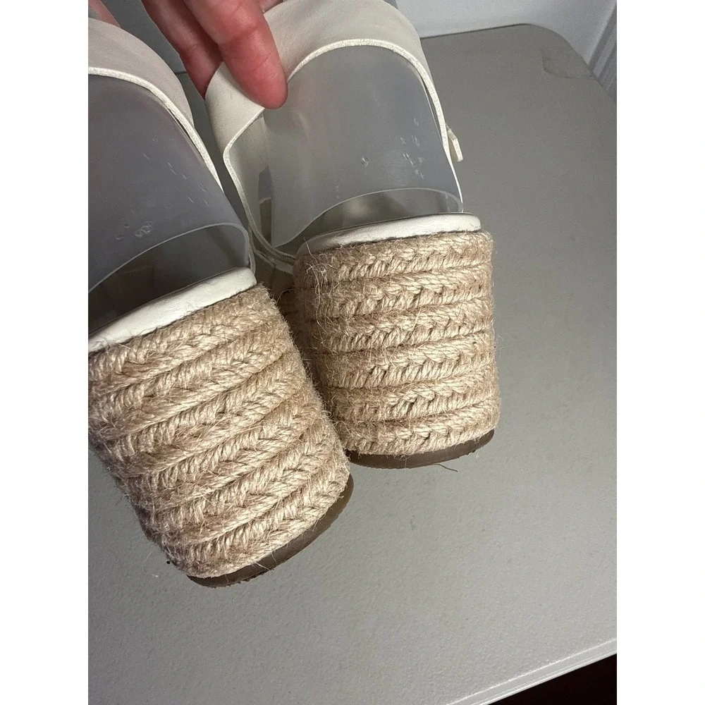 Marc Fisher Adalyn White Leather Espadrille Wedge Sandals Womens 9.5M Studded